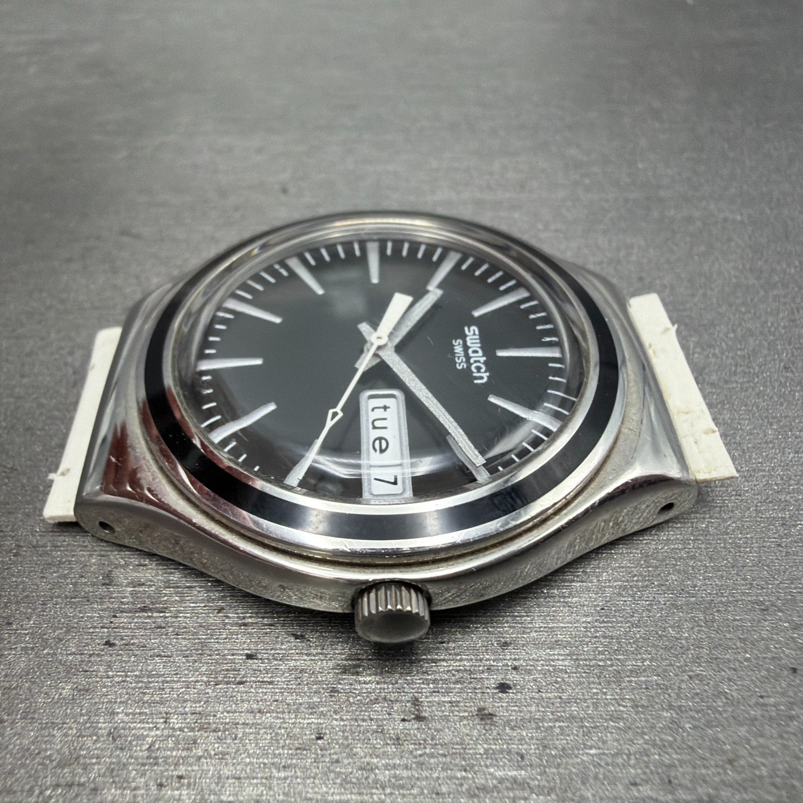 Swatch Irony Charcoal Suit Watch Men 38mm Black Dial Steel Daydate YGS744 NewBat5