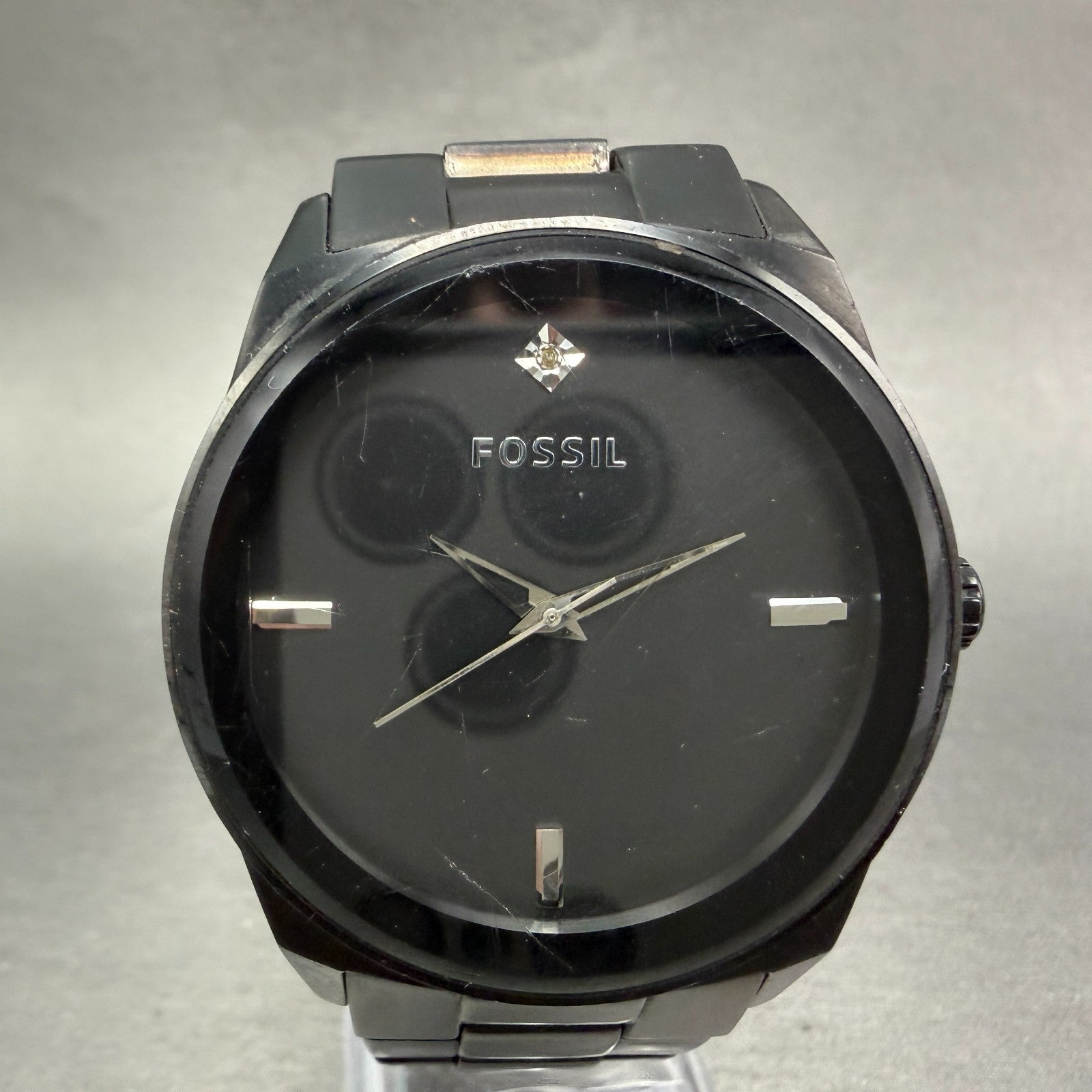 Fossil Watch Men 43mm Black Dial Black Tone Round FS4482 New Battery0