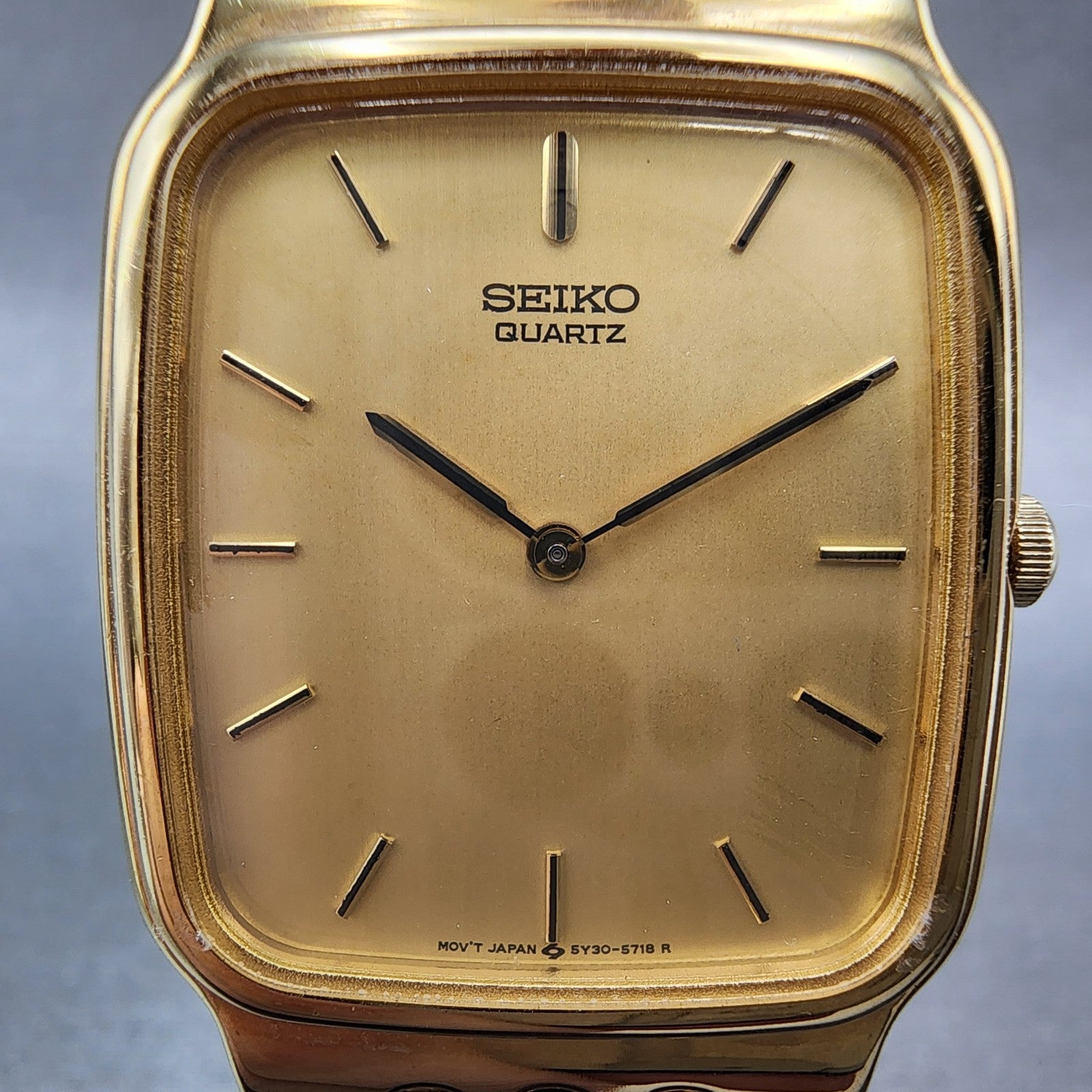Seiko Tank Watch Men 28mm Champagne Dial Gold Tone 5y305309 New Battery1