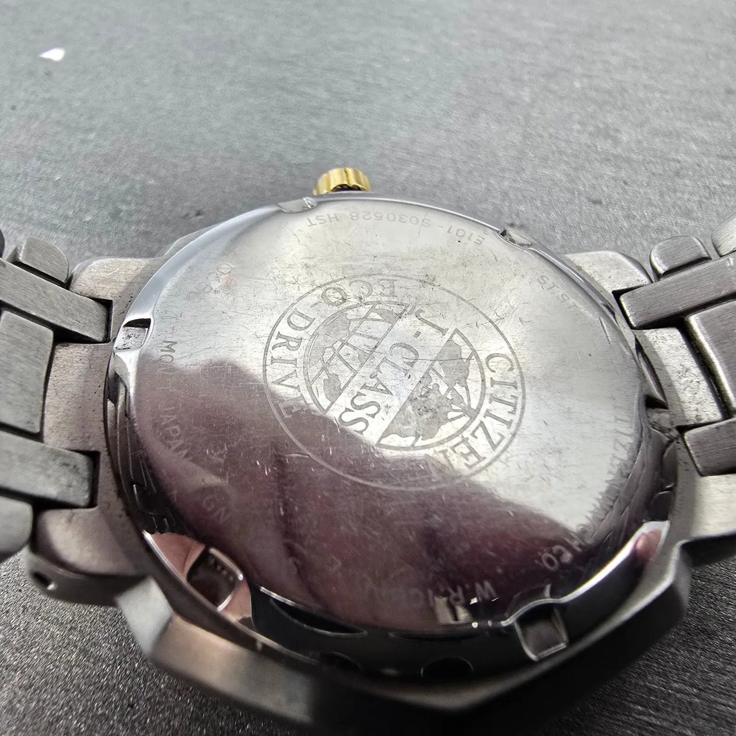 Citizen Eco-Drive Watch Men 37mm Black Dial Two Tone Daydate E101-S030528 Runs9