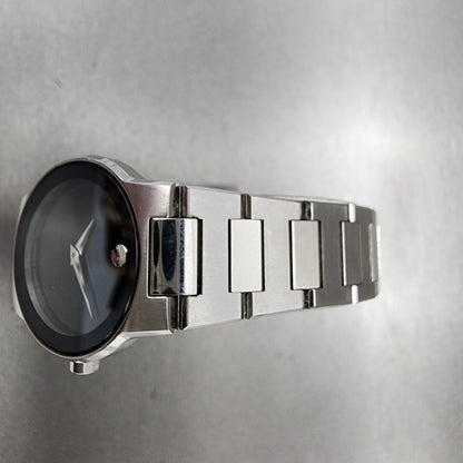Movado Safiro Watch Women 26mm Black Dial Steel Round 0605806 New Battery