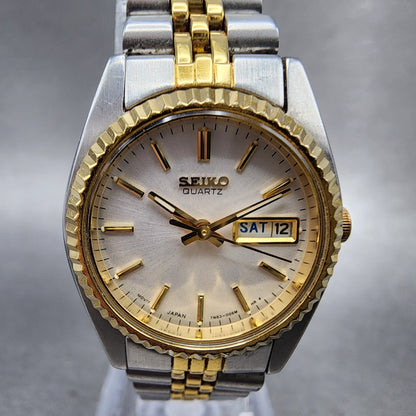 Seiko Watch Women 24mm White Dial Two Tone Daydate Round 7N830049 New Batt AB121