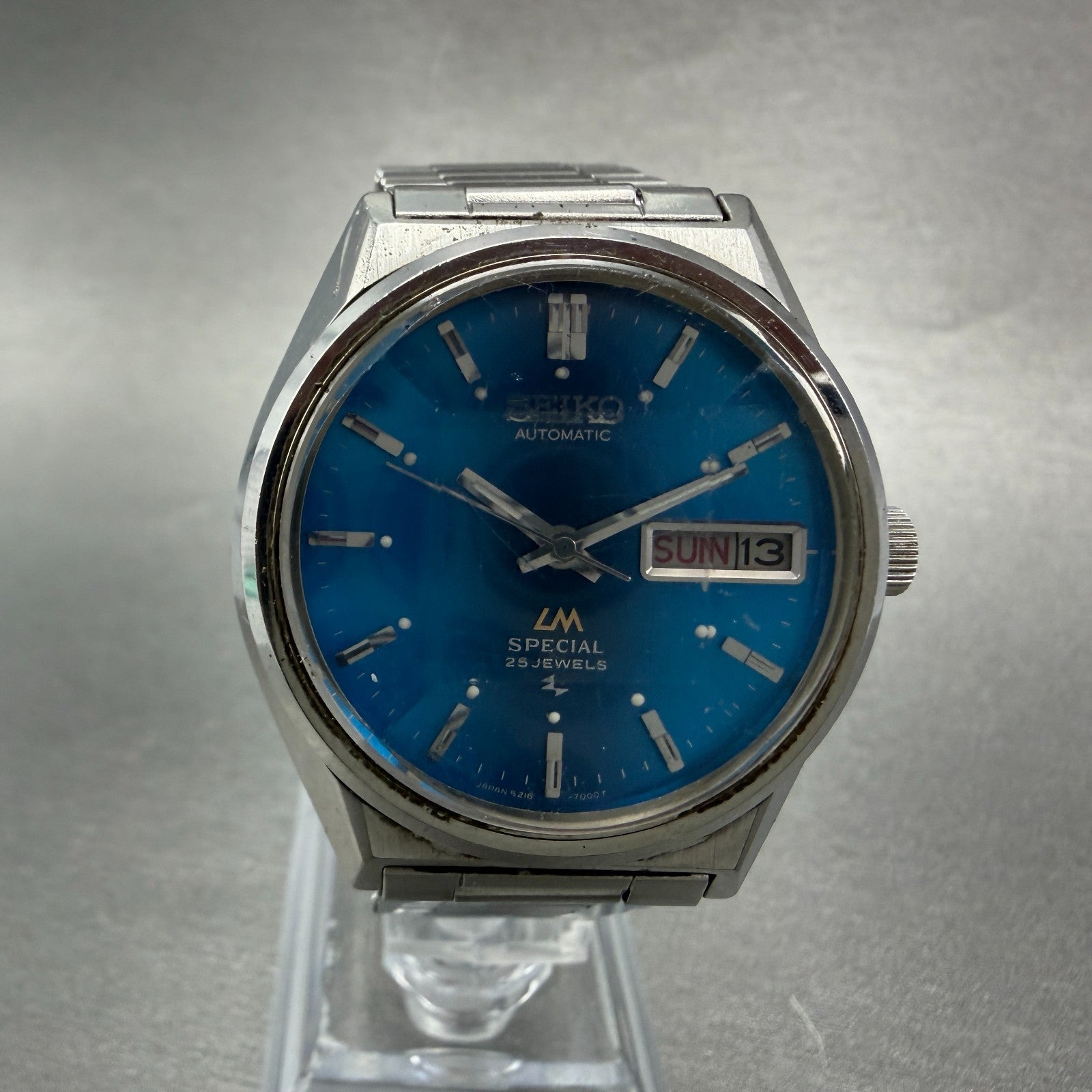 Seiko LM Special Watch Men 35mm Blue Dial Silver Tone Daydate 52167000 Runs3