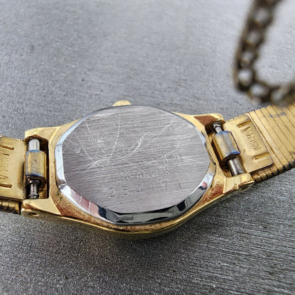 Seiko watch Women 18mm Gold Dial Gold Tone Oval V4015310 New Battery Vintage9