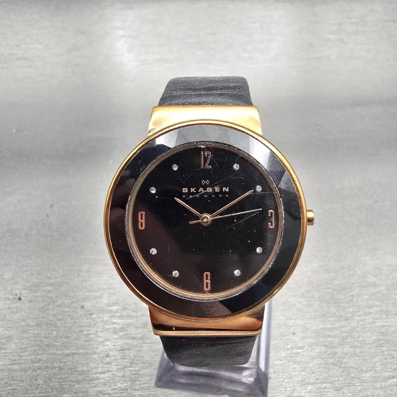 Skagen Leonora Watch Women 34mm Black Dial Gold Tone Round SKW2223 New Battery0