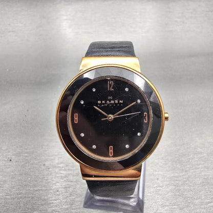 Skagen Leonora Watch Women 34mm Black Dial Gold Tone Round SKW2223 New Battery0