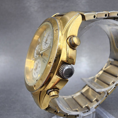 Seiko Chronograph Watch Men 39mm Champagne Dial Gold Tone Date New Battery2