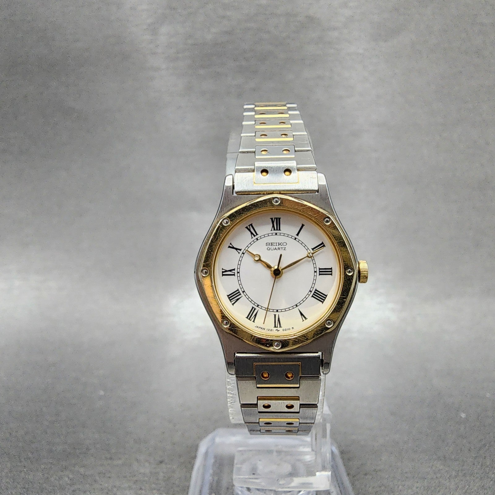 Seiko Watch Women 23mm White Dial Two Tone Octagon 12210040 New Battery5