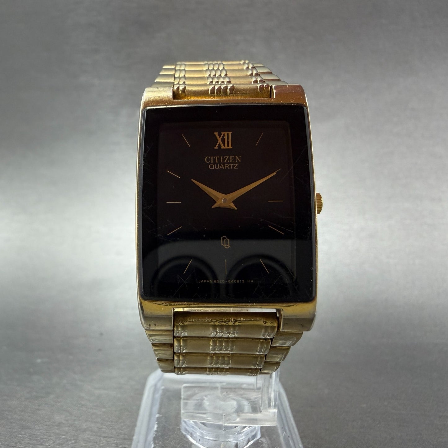 Citizen CQ Tank Watch Men 25mm Black Dial Gold Tone Rectangle 6020-G08334 PARTS6