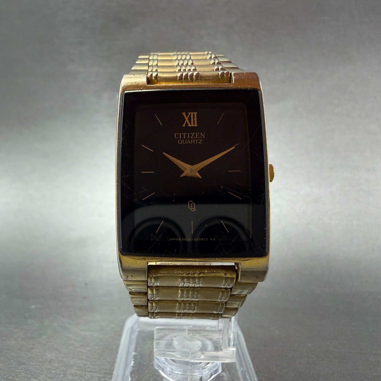 Citizen CQ Tank Watch Men 25mm Black Dial Gold Tone Rectangle 6020-G08334 PARTS6