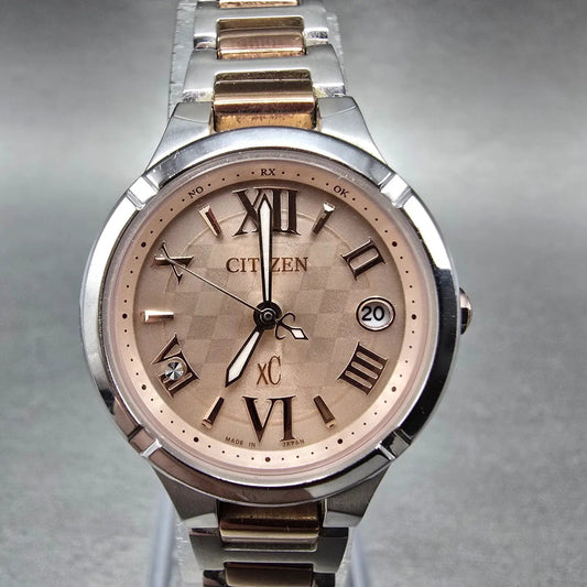 Citizen Eco-Drive Xc Watch Women 25mm Rose Dial Two Tone Date Atomic Round PARTS0