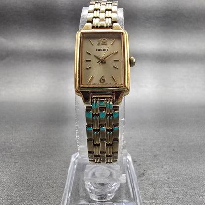 Seiko Watch Women 16mm Champagne Dial Gold Tone Rectangle 1N01-0FH0 New Battery5