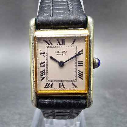 Seiko Tank Watch Women 17mm Cream Dial Gold Rectangle 1400-5039 New Battery VTG90