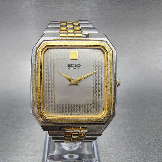 VTG Seiko Watch Men 30mm Silver Dial Two Tone Octagon 6430-5269 New Battery