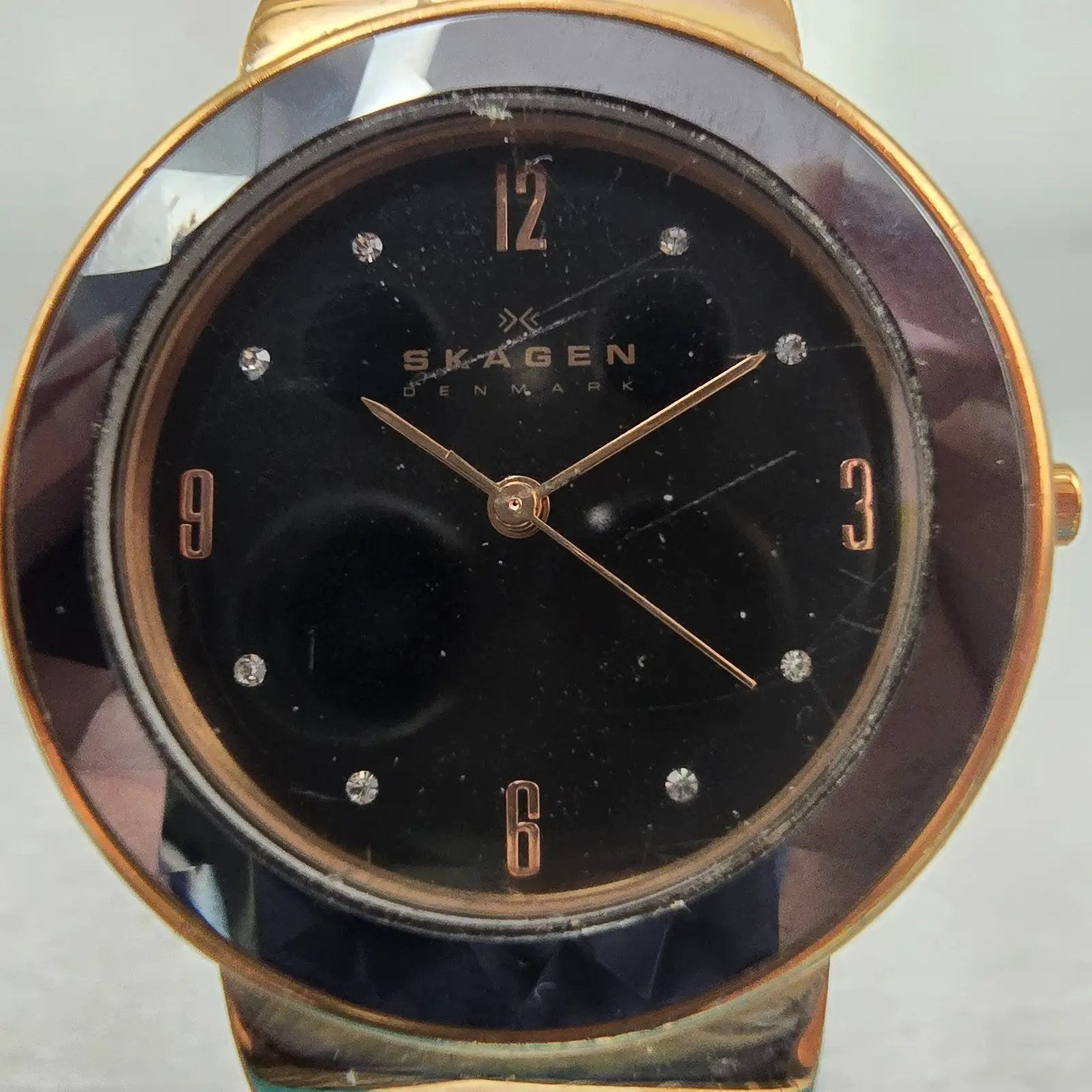 Skagen Leonora Watch Women 34mm Black Dial Gold Tone Round SKW2223 New Battery1