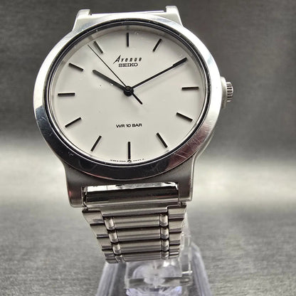 Seiko Avenue Watch Men 33mm White Dial Silver Tone Round 5P31-6C80 New Battery5