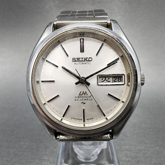 Seiko Lord Matic Special Watch Men 37mm Silver Dial Steel Daydate 5206-6061 Runs