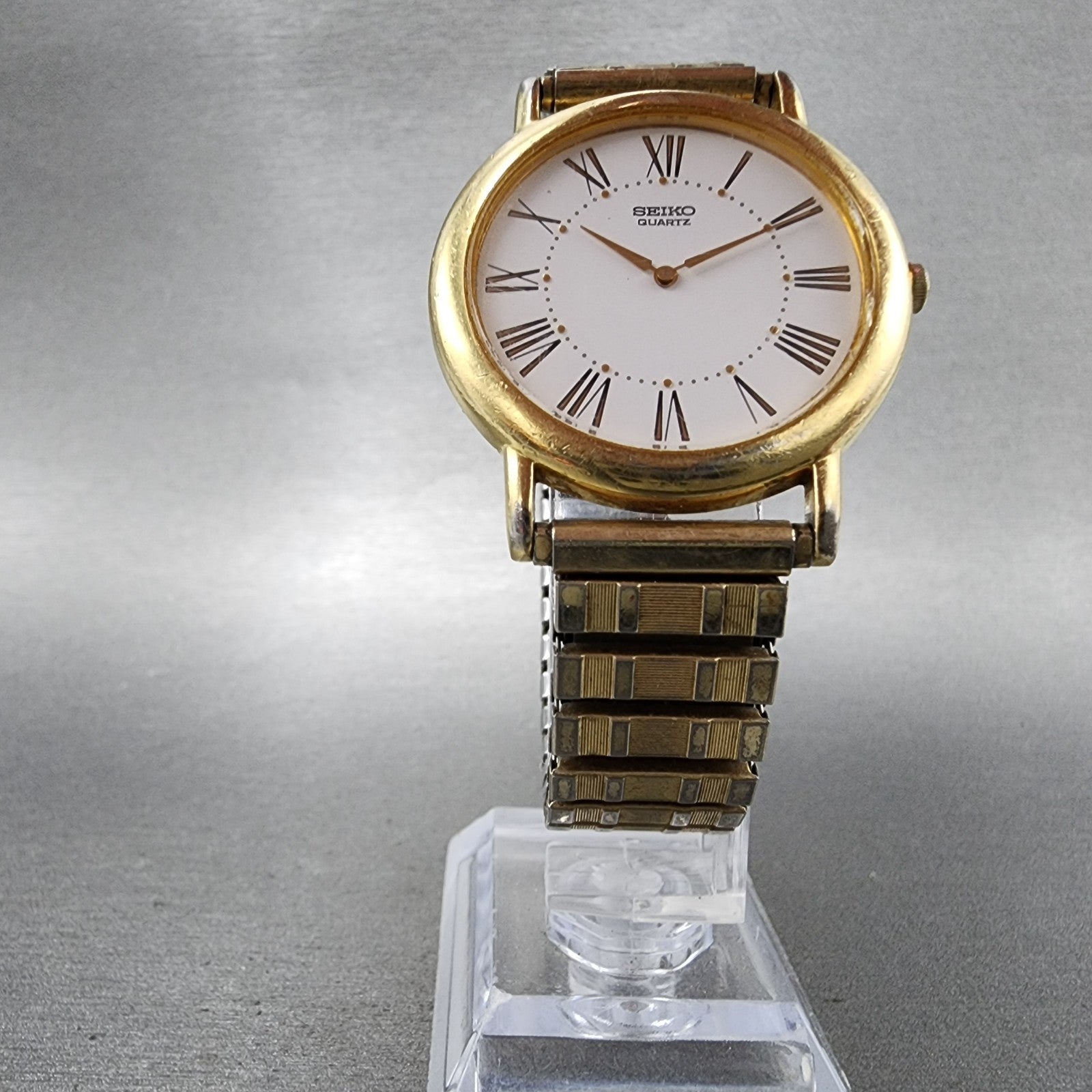 Seiko Watch Men 34mm White Dial Gold Tone Round Vintage 2K000039 New Battery5