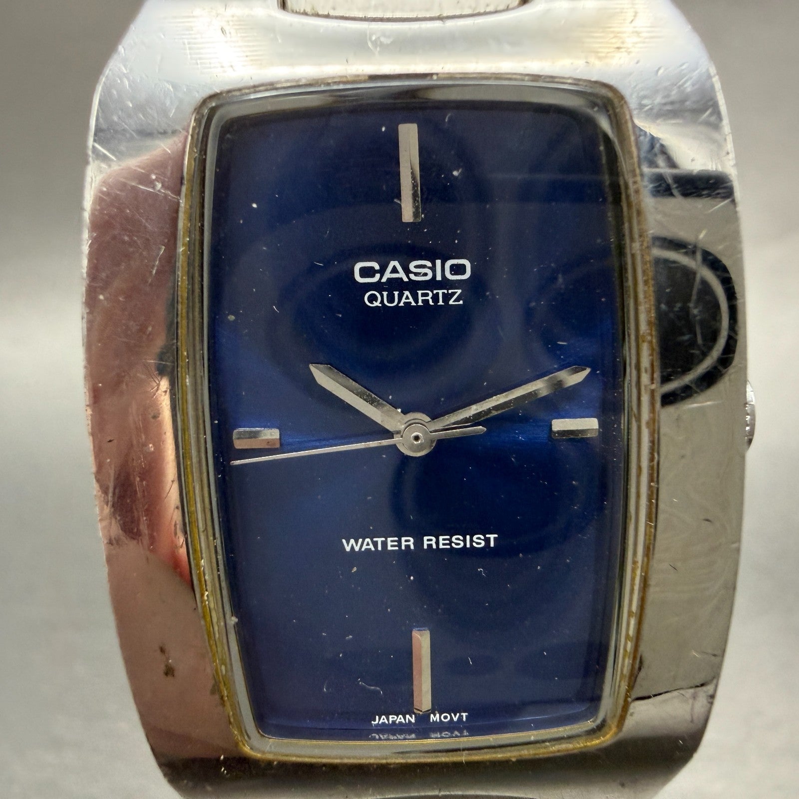 Casio Tank Watch Men 27mm Blue Dial Silver Tone Rectangle MTP-1165 New Battery1