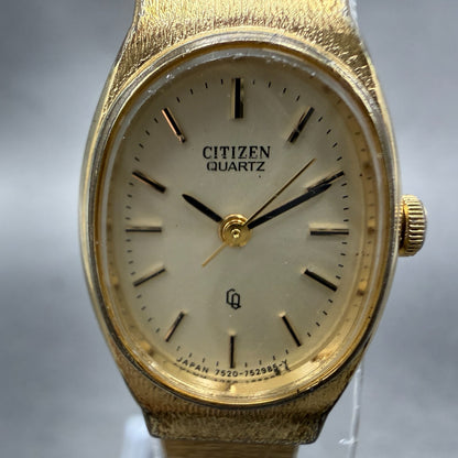 Citizen CQ Watch Women 18mm Champagne Dial Gold Tone Oval 4-752112 New Battery1