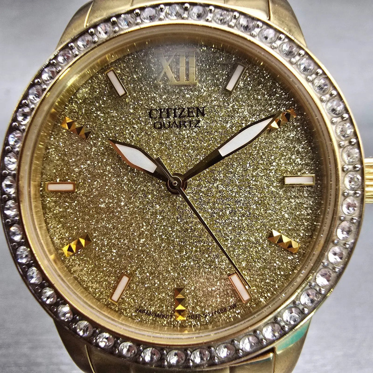 Citizen Watch Men 35mm Gold Dial Gold Tone Gemmed Round 1032-S086248 New Battery1