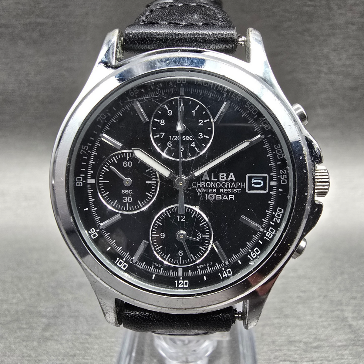 Seiko Alba Watch Men 37mm Black Dial Silver Tone Chrono Date 7T92-0EK0 NewBatt J0