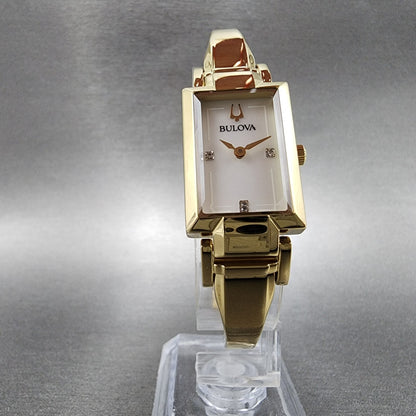 Bulova Tank Watch Women 18mm MOP Dial Gold Tone Diamond Accents New Battery5