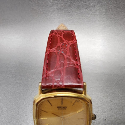 Seiko Dolce Watch Men 28mm Gold Dial Gold Tone Rectangle 95215120 New Battery5