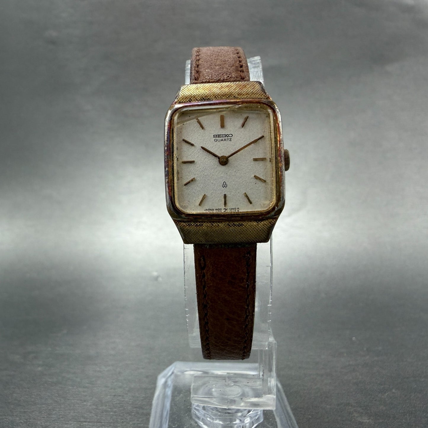 Seiko Tank Watch Women 19mm Silver Dial Gold Tone 1400-5830 New Battery Vintage5