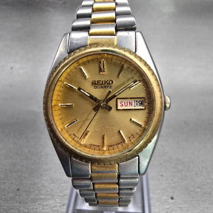 Seiko Watch Women 24mm Gold Dial Two Tone Daydate Round 7N83-0041 New Battery F0