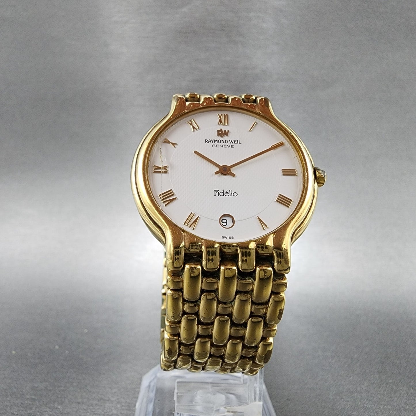 Raymond Weil Fidelio Watch Men 32mm White Dial Gold Plated Date Round New BattB25
