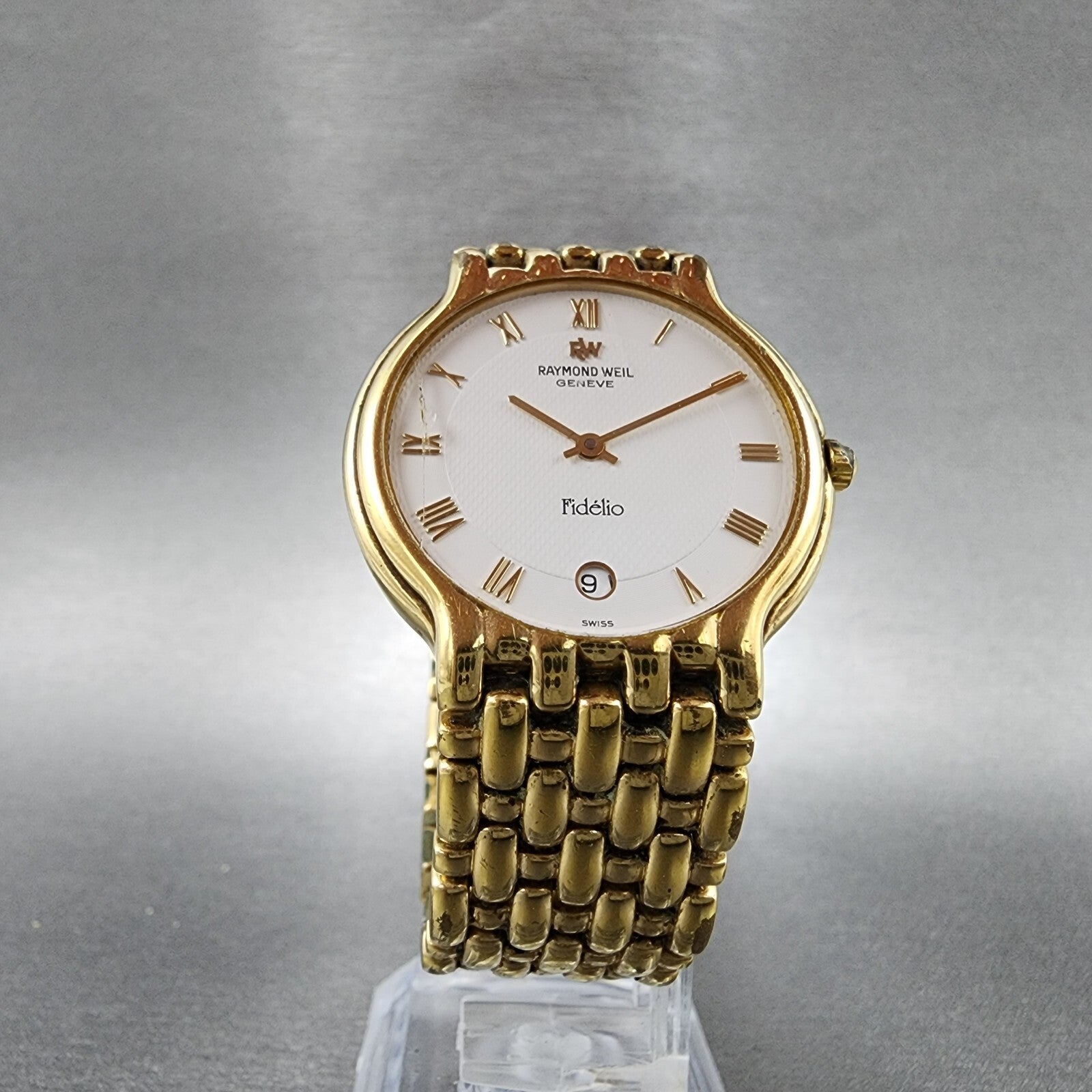 Raymond Weil Fidelio Watch Men 32mm White Dial Gold Plated Date Round New BattB25