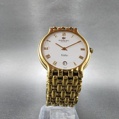 Raymond Weil Fidelio Watch Men 32mm White Dial Gold Plated Date Round New BattB25
