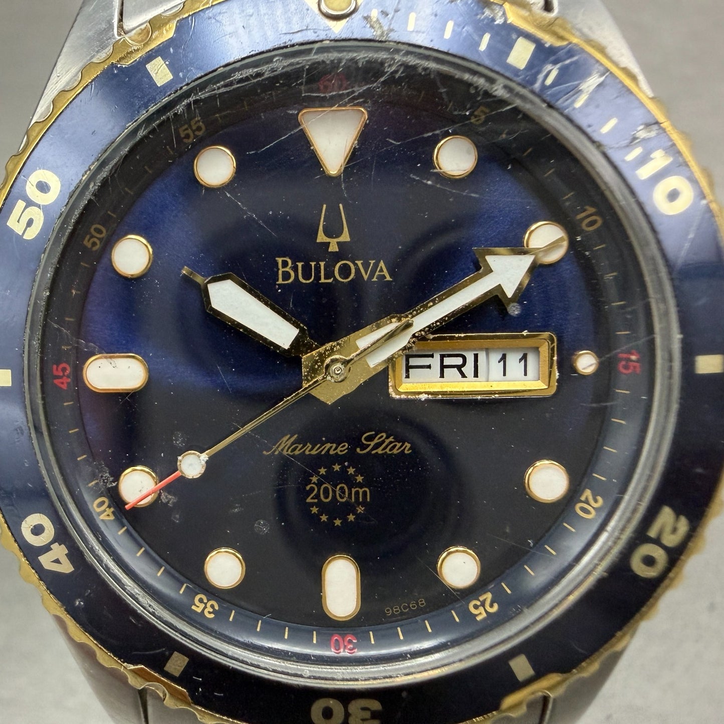 Bulova Marine Star Dive Watch Men 42mm Blue Dial Two Tone Daydate 98C58 New Batt1