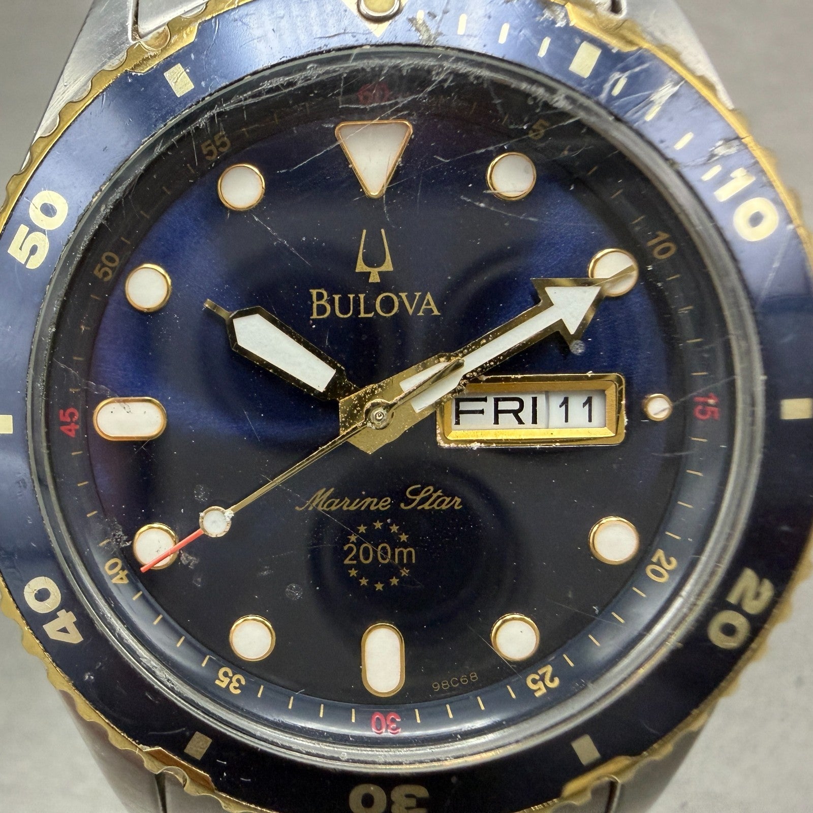 Bulova Marine Star Dive Watch Men 42mm Blue Dial Two Tone Daydate 98C58 New Batt1