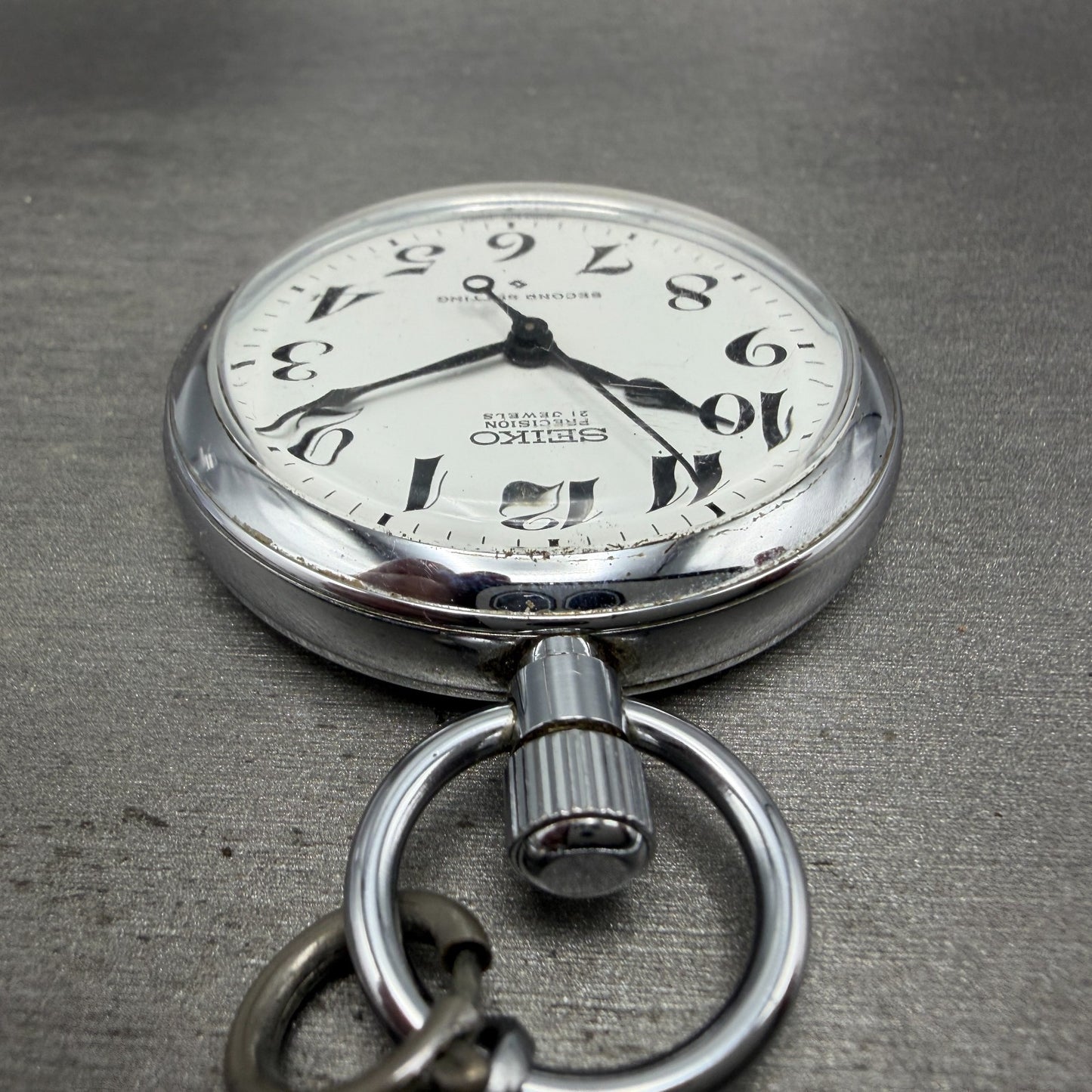 Seiko Precision Pocket Watch Men 50mm White Dial Steel Manual 6110-0010 Runs4