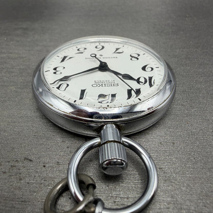 Seiko Precision Pocket Watch Men 50mm White Dial Steel Manual 6110-0010 Runs4