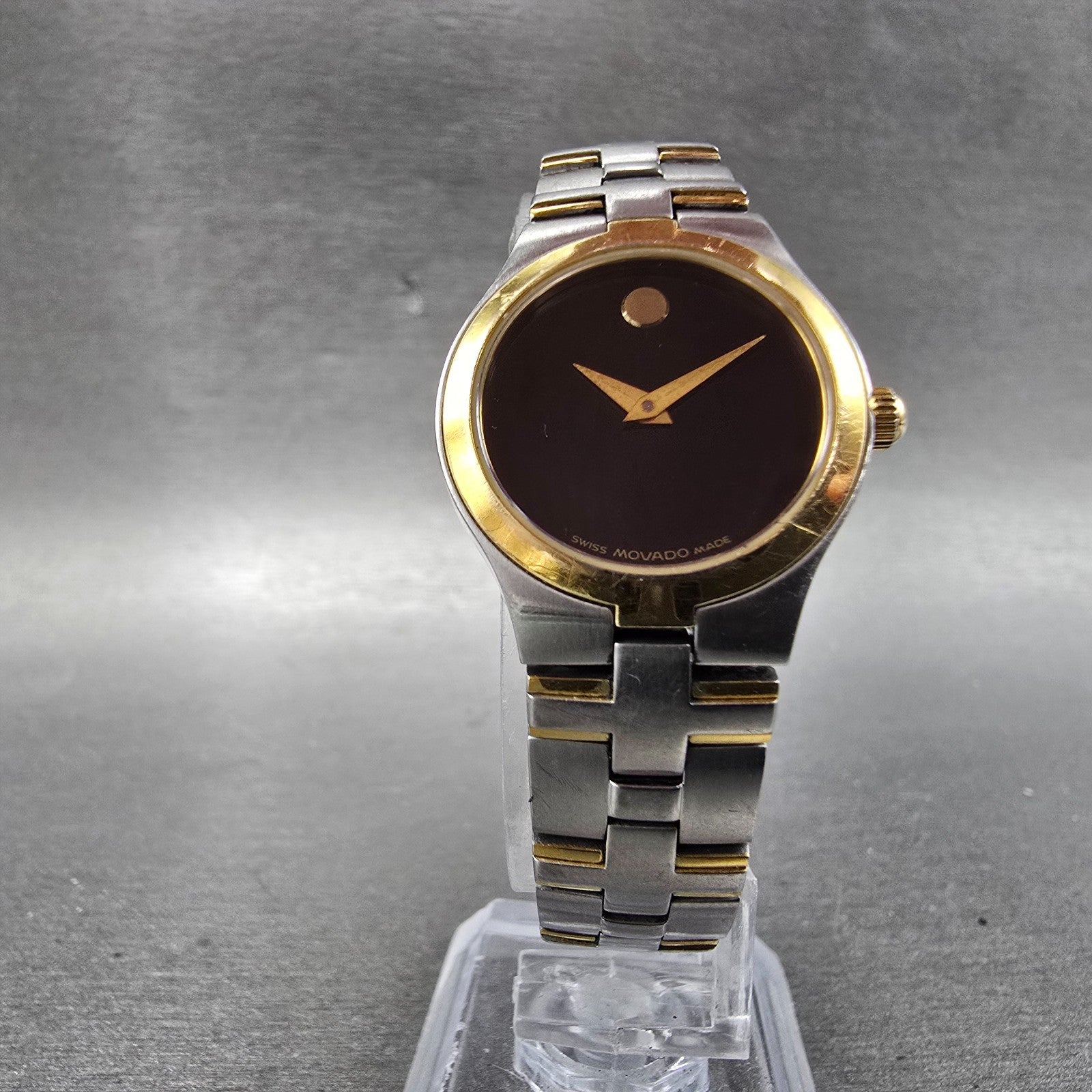 Movado Juro Watch Women 24mm Black Dial Two Tone Round 81 E4 1844 New Battery SD5