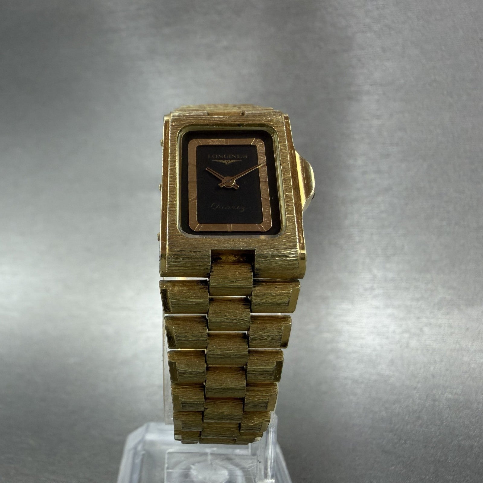Longines Tank Watch Women 17mm Black Dial Gold Tone Rectangle New Battery5