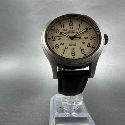 Timex Expedition Scout Watch Men 41mm Cream Dial Silver Tone Date T49963 New Bat5