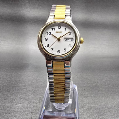 Seiko Watch Women 24mm White Dial Two Tone Daydate Round 7N83-0131 New Battery5