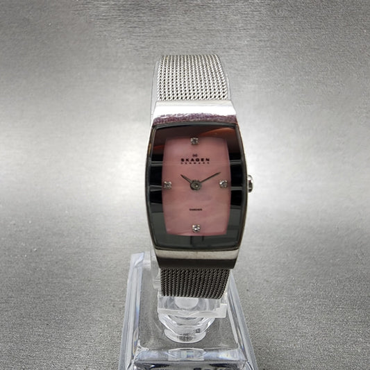 Skagen Watch Women 16mm MOP Dial Silver Tone Rectangle 271SSSPMPD New battery0