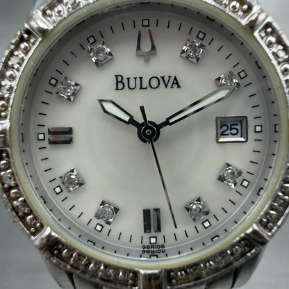 Bulova Watch Women 26mm MOP Dial Silver Tone Date Round 96R105 New Battery1