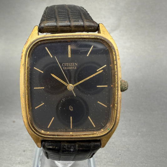 Citizen CQ Tank Watch Men 30mm Black Dial Gold Tone 4-796292 Rectangle PARTS0
