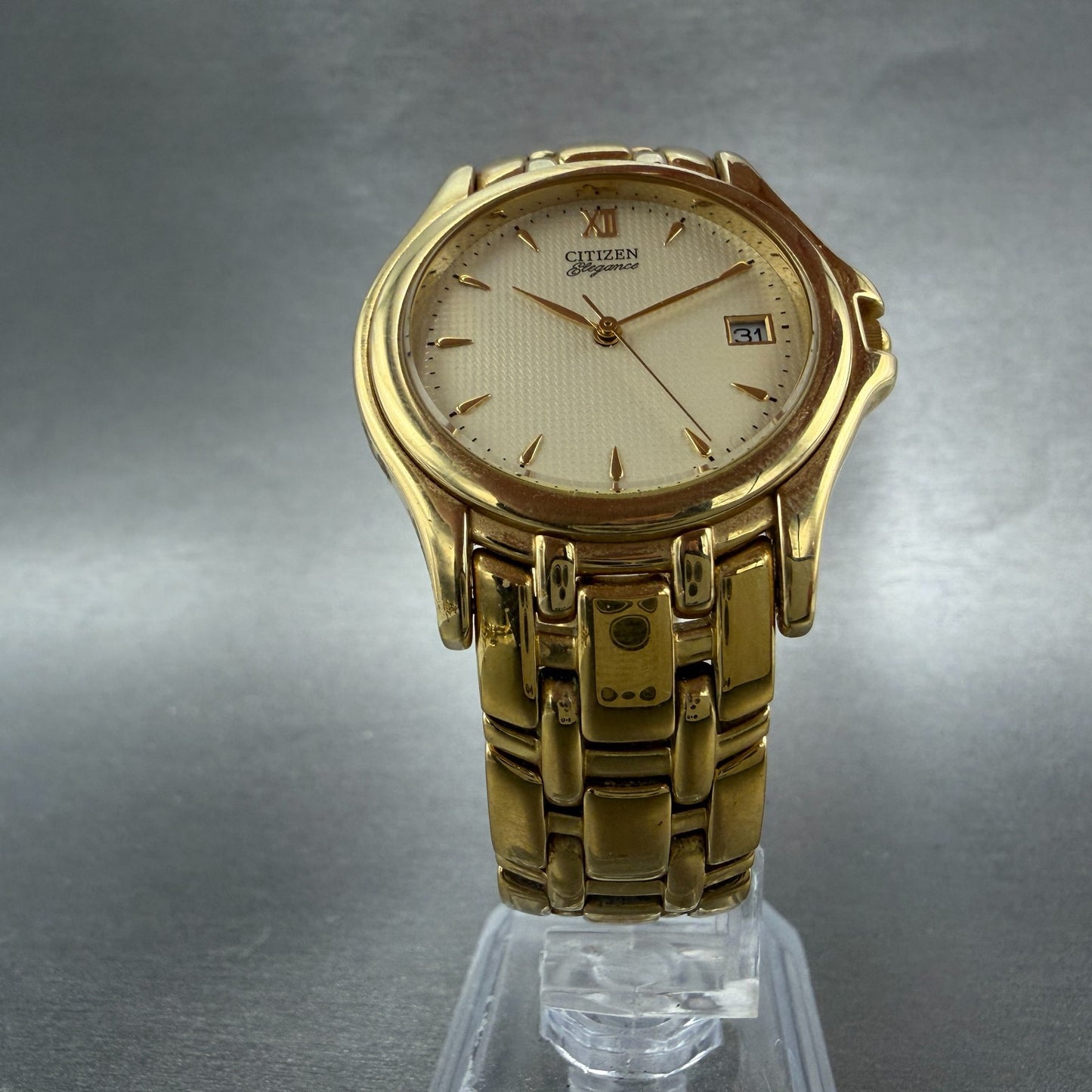 Citizen Elegance Watch Men 34mm Champagne Dial gold Tone Date 5510-H06832 NewBat5