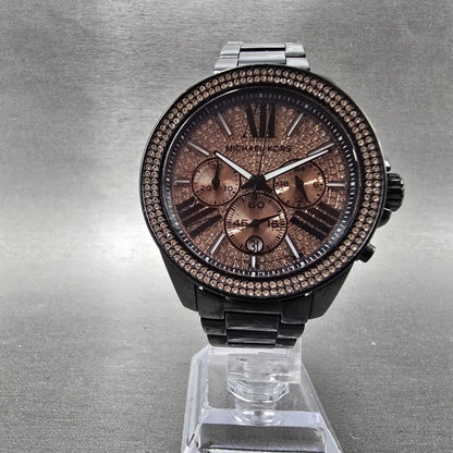 Michael Kors Wren Chronograph Watch Women 42mm Pink Dial Black Tone Dat New Batt5