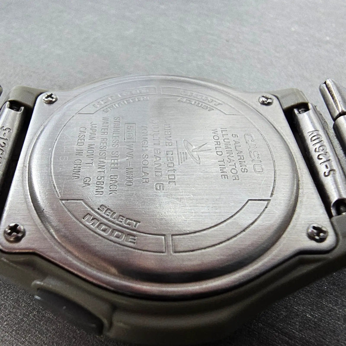 Casio Wave Ceptor Watch Men 43mm Blue Dial Silver Solar Alarm Daydate Works JP9