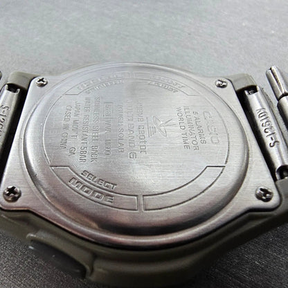 Casio Wave Ceptor Watch Men 43mm Blue Dial Silver Solar Alarm Daydate Works JP9