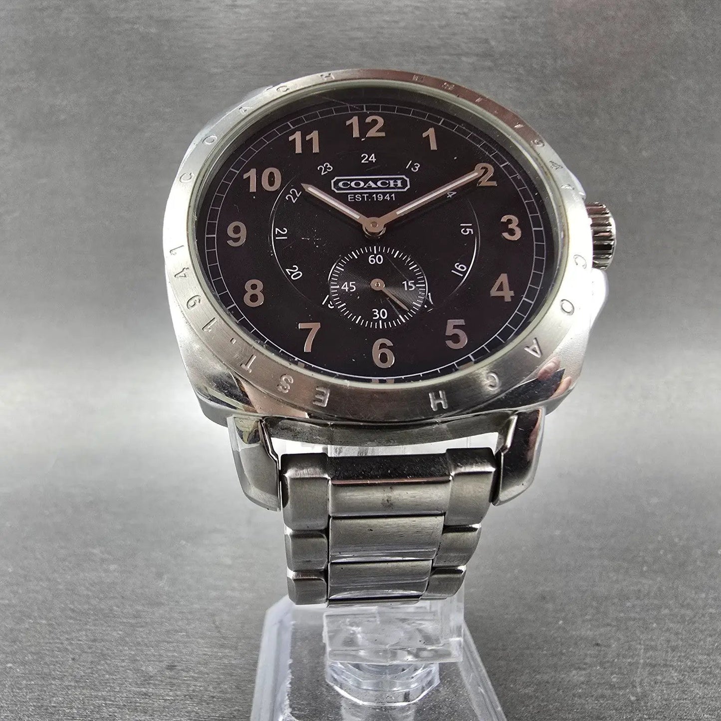 Coach Watch Men 42mm Black Dial Stainless Steel Small Seconds New Battery5