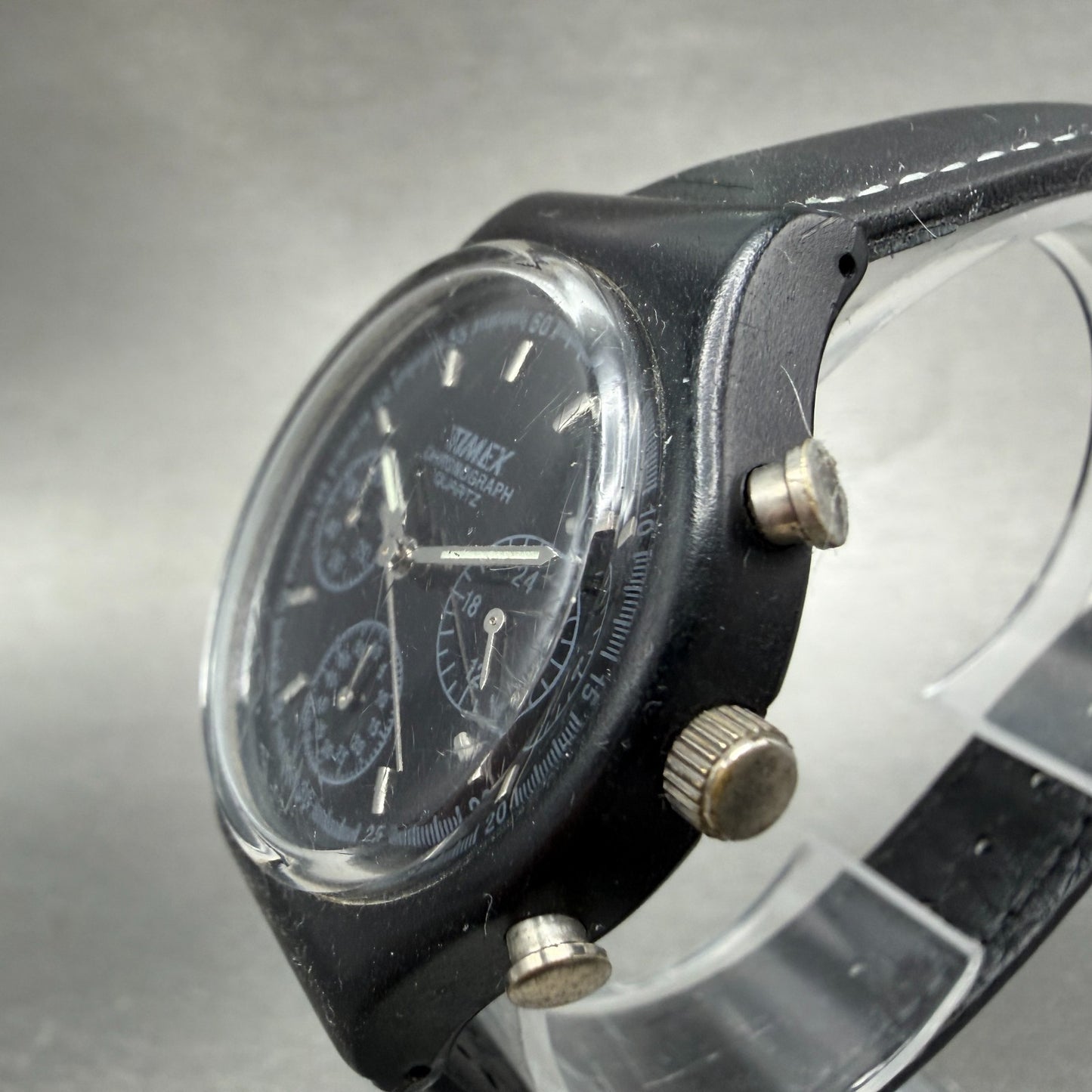 Timex Chronograph Watch Men 37mm Black Dial Black Tone Round New Battery2